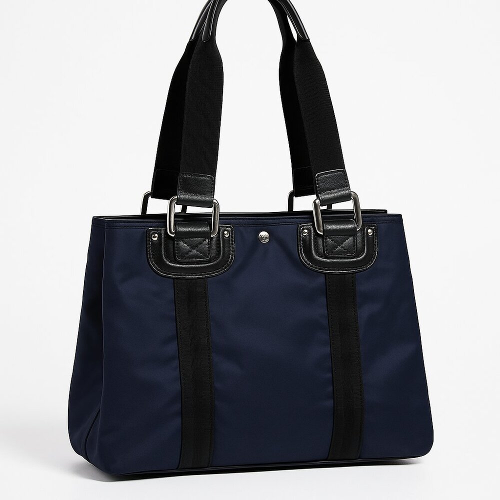 Franco Sarto Navy Blue Tote Bag with Black Straps – Classic Everyday Handbag